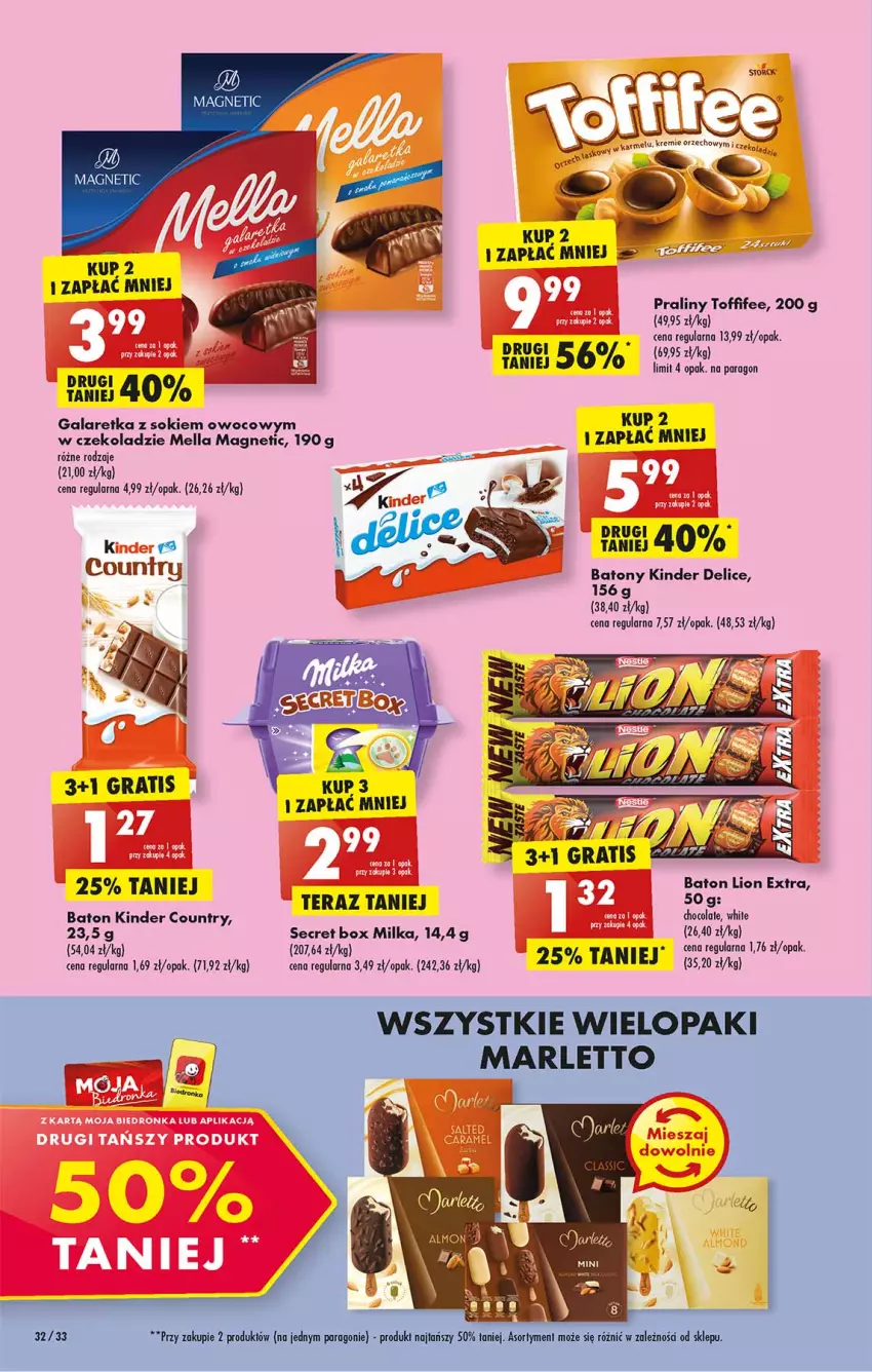 Gazetka promocyjna Biedronka - Mikołaj - ważna 05.12 do 11.12.2022 - strona 32 - produkty: Baton, Gala, Galaretka, Gra, Kinder, Lion, Praliny, Ser, Sok, Tera, Toffifee