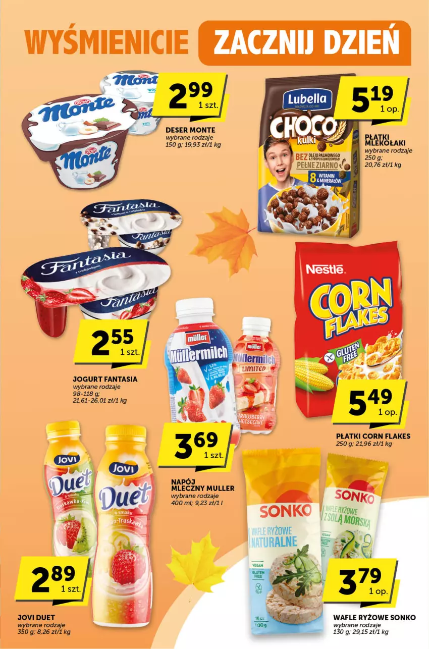 Gazetka promocyjna ABC - ważna 16.11 do 28.11.2023 - strona 8 - produkty: Corn flakes, Deser, Fa, Fanta, Jogurt, Mleko, Monte, Ryż, Ser, Sonko, Wafle