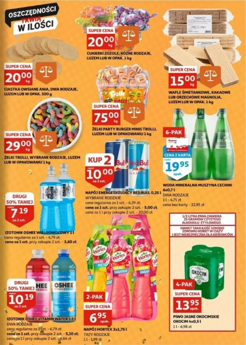 Gazetka promocyjna Auchan - ważna 27.12 do 31.12.2024 - strona 18 - produkty: Burger, Ciastka, Ciastka owsiane, Cukier, Cukierki, Gra, Hortex, Kakao, Koc, Mus, Napój, Okocim, Oshee, Piec, Piwa, Piwo, Piwo jasne, Szyna, Tonik, Wafle, Woda, Woda mineralna