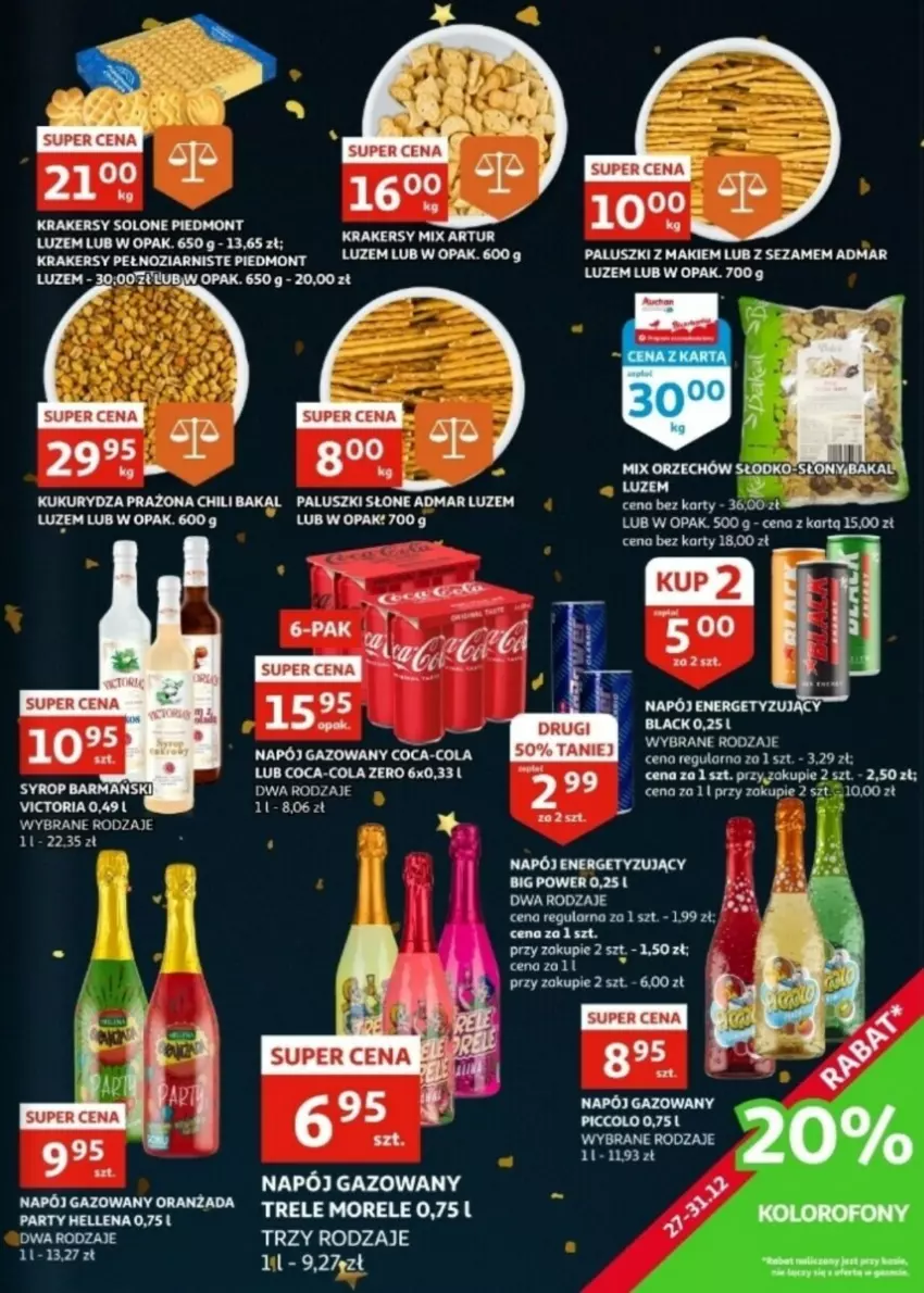 Gazetka promocyjna Auchan - ważna 27.12 do 31.12.2024 - strona 20 - produkty: Coca-Cola, Krakersy, Kukurydza, Lack, Napój, Napój gazowany, Oranżada, Sezam, Syrop