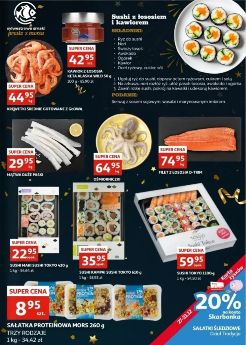 Gazetka promocyjna Auchan - ważna 27.12 do 31.12.2024 - strona 26 - produkty: Cukier, Imbir, Kawa, Kawior, Ocet, Ocet ryżowy, Pasek, Ryż, Ryż do sushi, Sałat, Sałatka, Ser, Sól, Sos, Sushi, Wasa