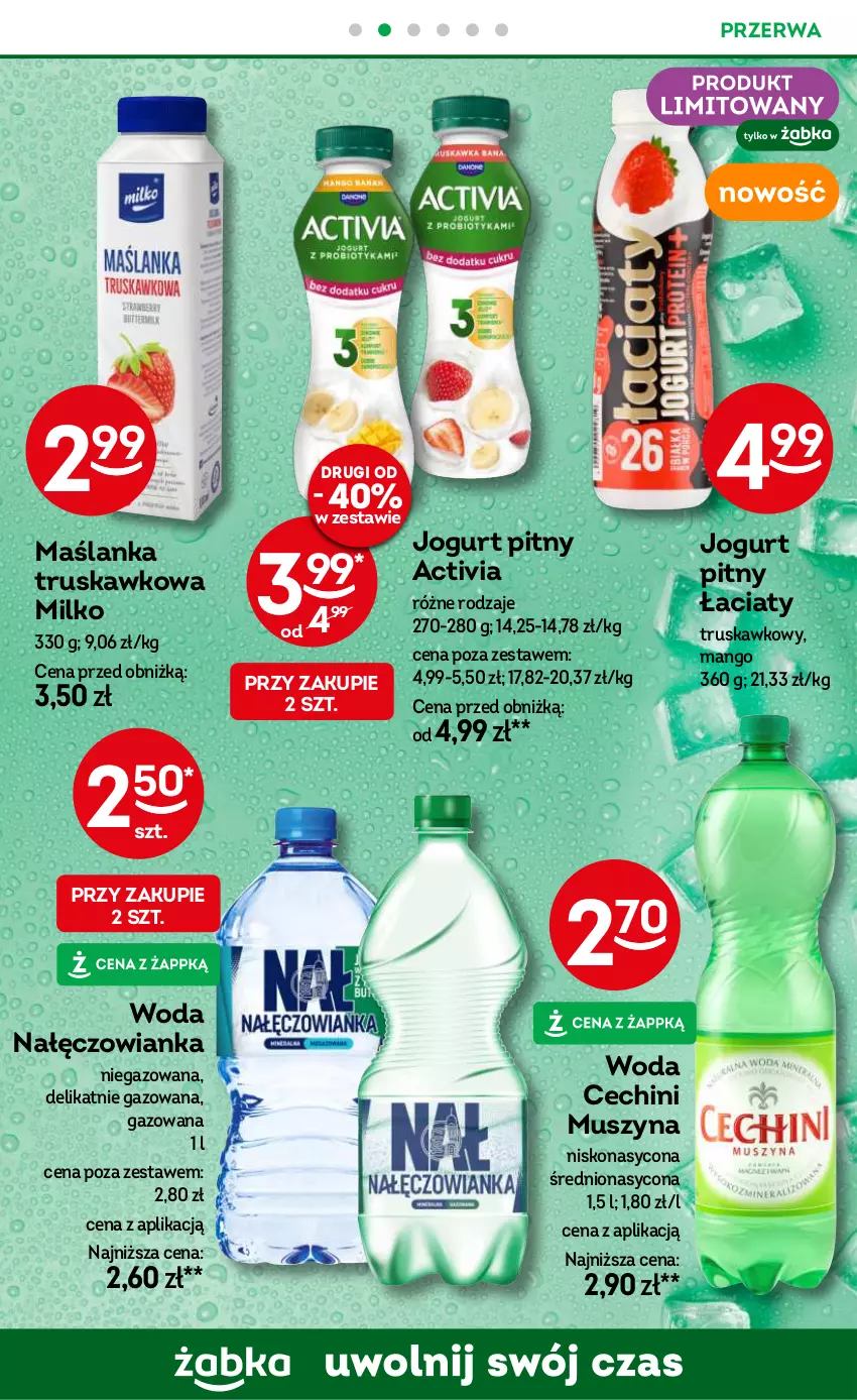 Gazetka promocyjna Żabka - ważna 19.06 do 02.07.2024 - strona 55 - produkty: Activia, Jogurt, Jogurt pitny, Mango, Maślanka, Mus, Nałęczowianka, Szyna, Woda