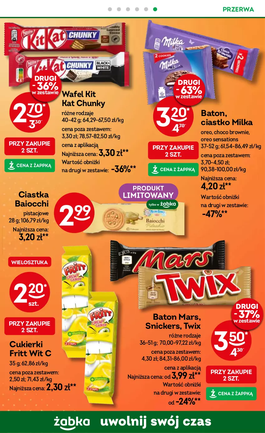 Gazetka promocyjna Żabka - ważna 19.06 do 02.07.2024 - strona 59 - produkty: Baton, Brownie, Ciastka, Cukier, Cukierki, Kit Kat, Mars, Milka, Oreo, Sati, Snickers, Twix