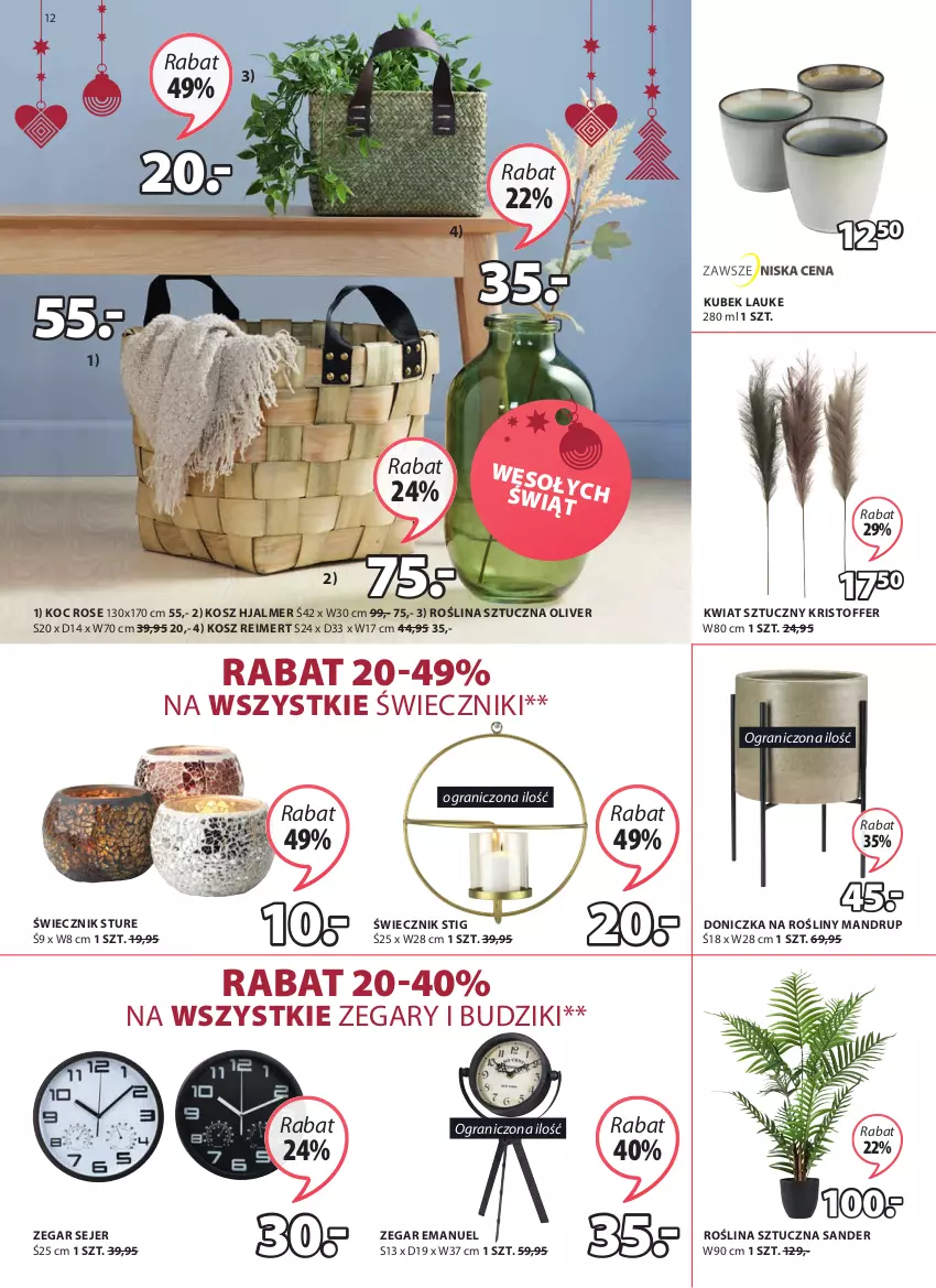 Gazetka promocyjna Jysk - Oferta tygodnia - ważna 08.12 do 23.12.2021 - strona 13 - produkty: Budzik, Doniczka na rośliny, Gra, Koc, Kosz, Kubek, Roślina sztuczna, Zegar