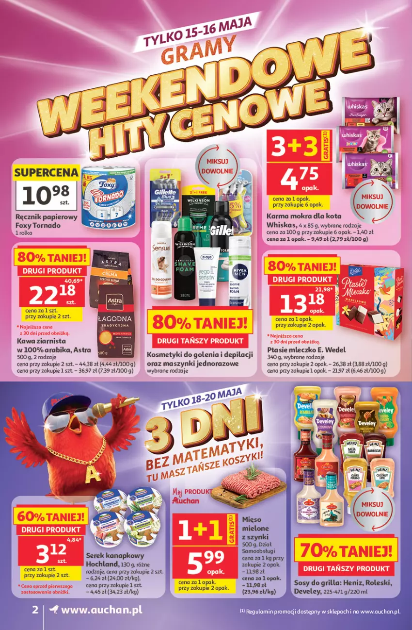 Gazetka promocyjna Auchan - 30 Lat Supermarket - ważna 14.05 do 20.05.2026 - strona 2 - produkty: E. Wedel, Foxy, Grill, Hochland, Kawa, Kawa ziarnista, Mleczko, Papier, Ptasie mleczko, Ręcznik, Ser, Serek, Serek kanapkowy, Sos, Whiskas