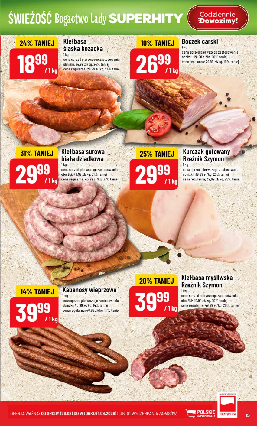 Gazetka promocyjna PoloMarket - Gazetka POLOmarket - ważna 26.08 do 01.09.2026 - strona 15 - produkty: Cars, Kabanos, Kiełbasa, Kosz, Kurczak, Laur