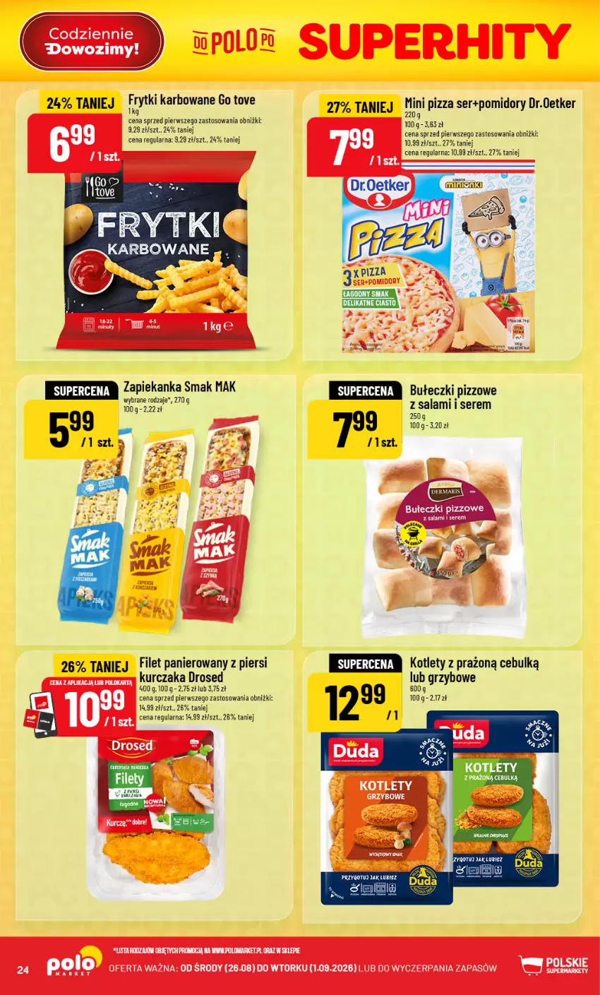 Gazetka promocyjna PoloMarket - Gazetka POLOmarket - ważna 26.08 do 01.09.2026 - strona 24 - produkty: Bułeczki, Filet panierowany, Frytki, Kotlet, Kurczak, Pizza, Pomidory, Salami, Ser, Zapiekanka