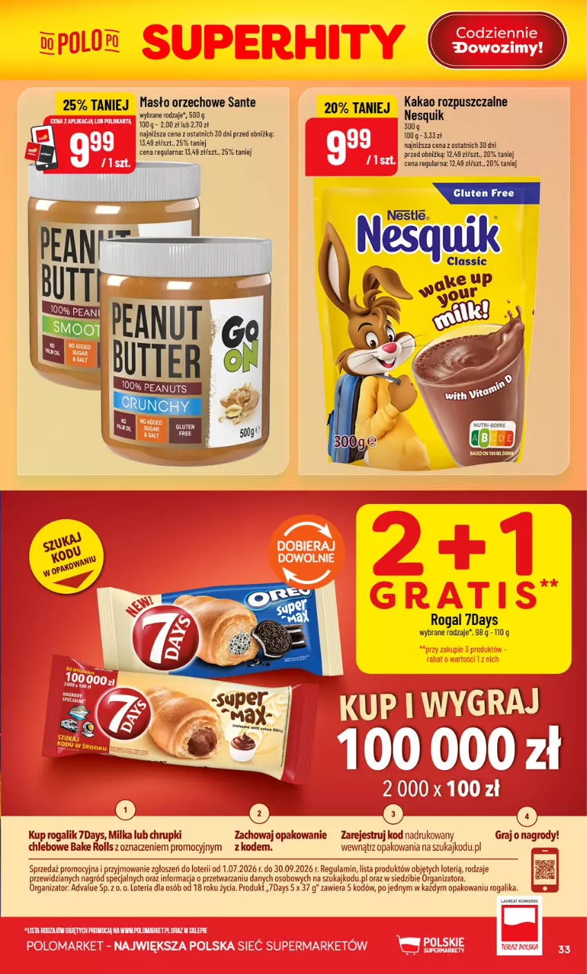 Gazetka promocyjna PoloMarket - Gazetka POLOmarket - ważna 26.08 do 01.09.2026 - strona 33 - produkty: Bake Rolls, Chleb, Chrupki, Gra, Kakao, Laur, Masło, Masło orzechowe, Milka, Nesquik, Rogal, Sante