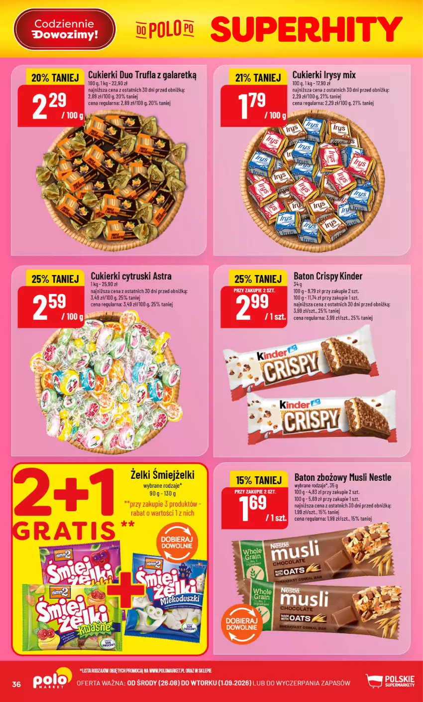 Gazetka promocyjna PoloMarket - Gazetka POLOmarket - ważna 26.08 do 01.09.2026 - strona 36 - produkty: Baton, Cukier, Cukierki, Gala, Kinder, Mus
