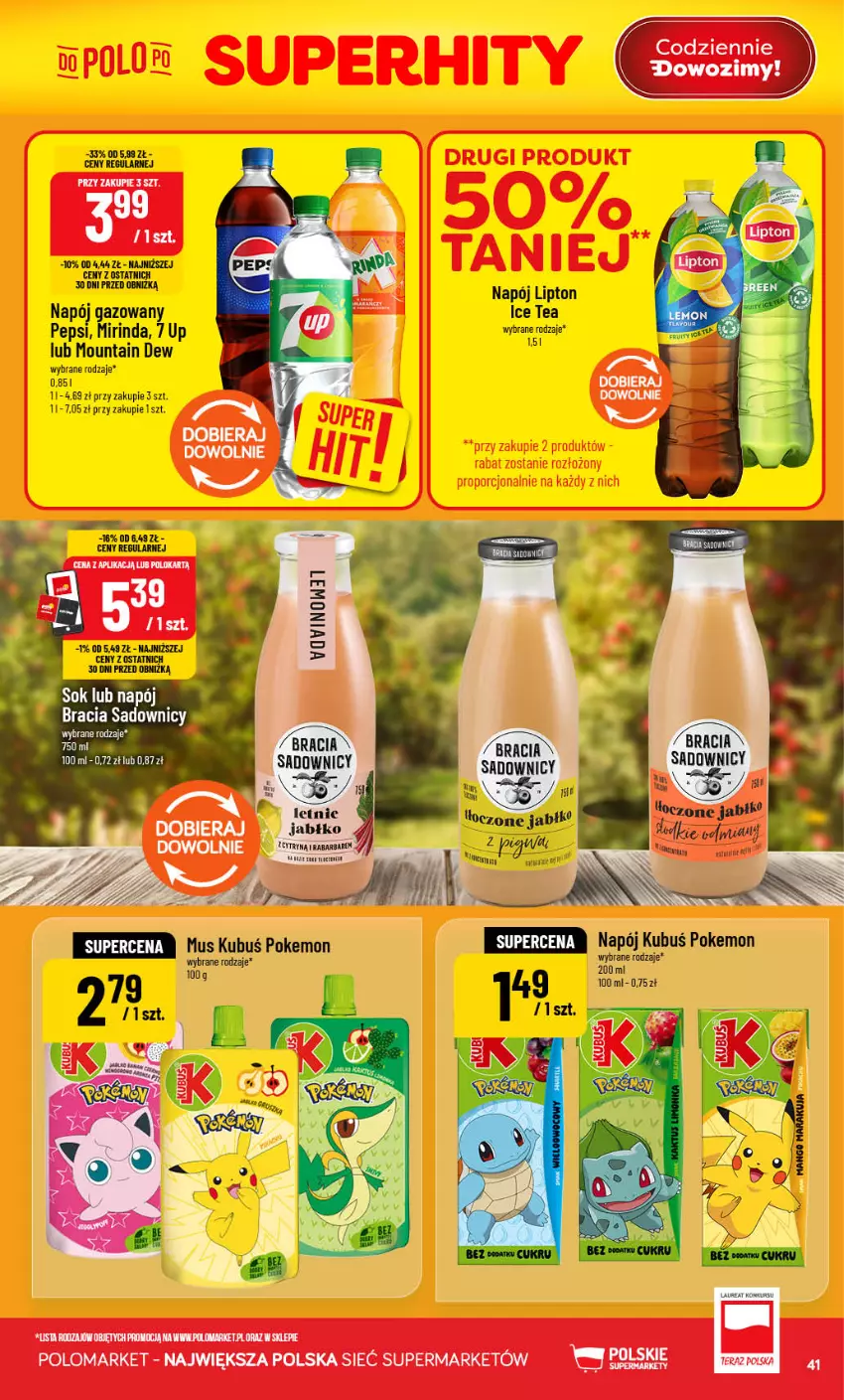 Gazetka promocyjna PoloMarket - Gazetka POLOmarket - ważna 26.08 do 01.09.2026 - strona 41 - produkty: Kubuś, Laur, Lipton, Mirinda, Mus, Napój, Napój gazowany, Pepsi, Por, Sok