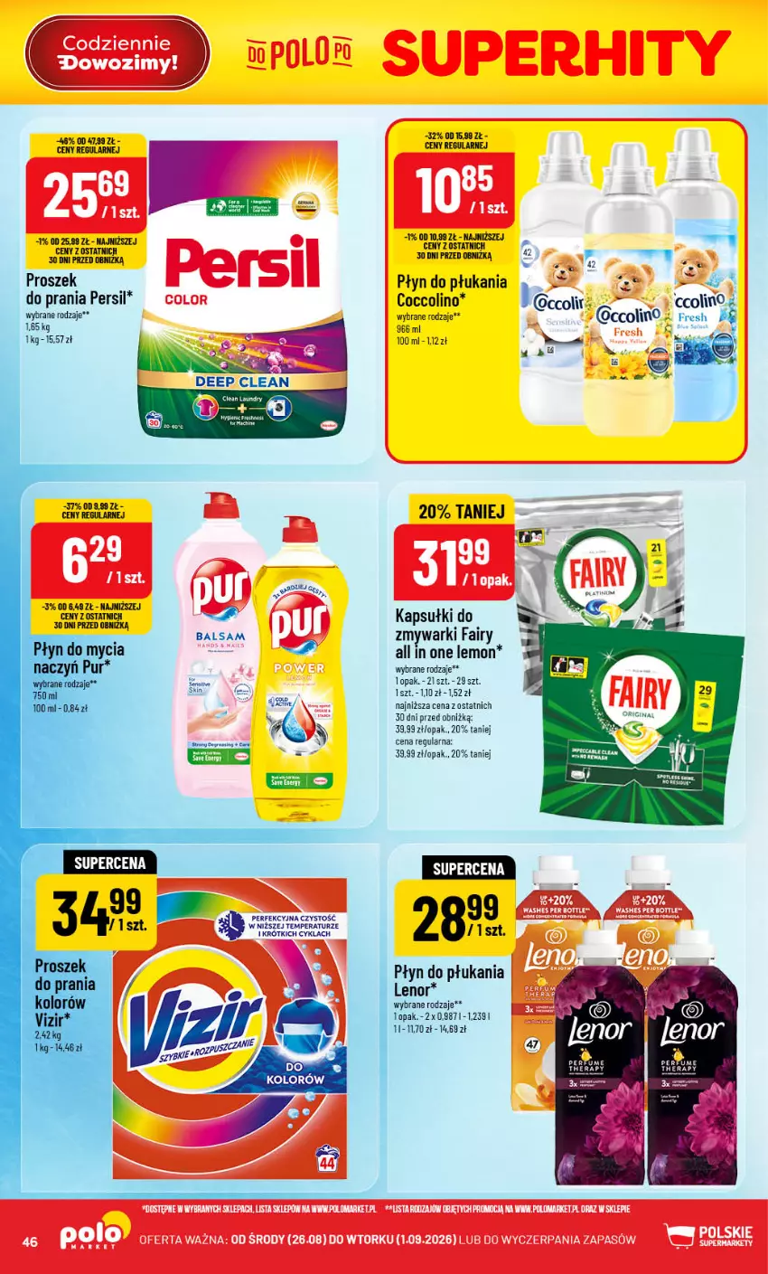 Gazetka promocyjna PoloMarket - Gazetka POLOmarket - ważna 26.08 do 01.09.2026 - strona 46 - produkty: Coccolino, Fa, Fairy, Lenor, Persil, Płyn do płukania, Proszek do prania, Zmywarki