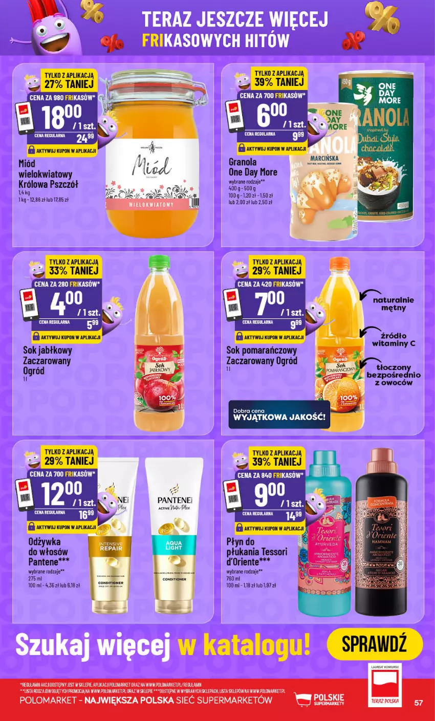 Gazetka promocyjna PoloMarket - Gazetka POLOmarket - ważna 26.08 do 01.09.2026 - strona 57 - produkty: Gra, Granola, Laur, Miód, Ogród, Pantene, Płyn do płukania, Sok, Sok jabłkowy, Sok pomarańczowy, Tera