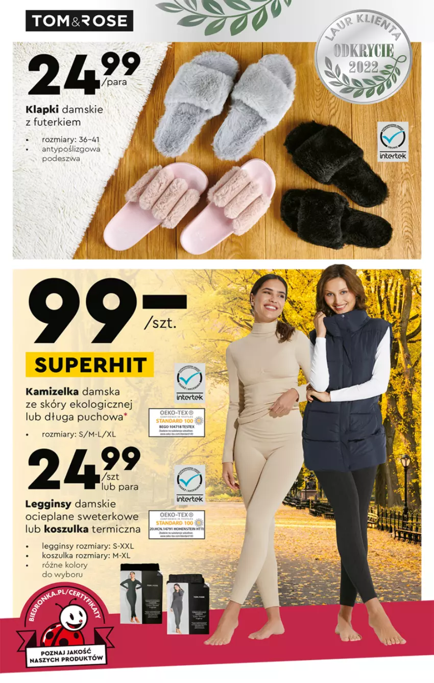 Gazetka promocyjna Biedronka - Okazje tygodnia - ważna 10.10 do 26.10.2022 - strona 30 - produkty: Gin, Kamizelka, Klapki, Kosz, Koszulka, Legginsy, Sweter