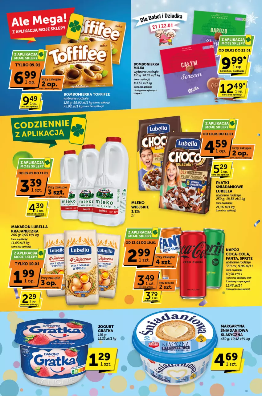 Gazetka promocyjna ABC - ważna 09.01 do 21.01.2025 - strona 2 - produkty: Bell, Bella, Coca-Cola, Danio, Fa, Fanta, Gra, Jogurt, Lubella, Makaron, Margaryna, Milka, Mleko, Napój, Sprite, Toffifee