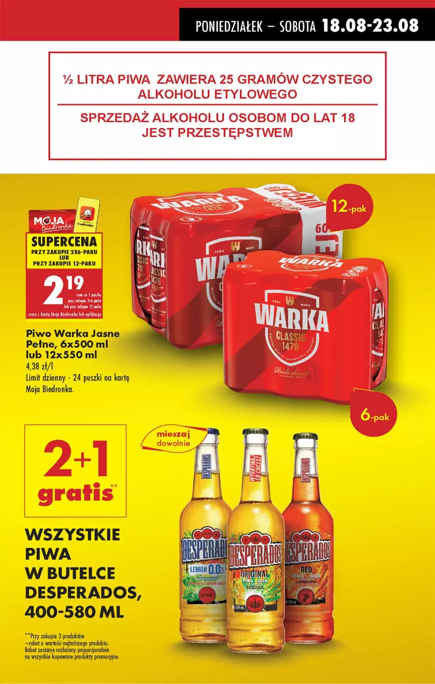Gazetka promocyjna Biedronka - Od Poniedziałku - ważna 18.08 do 23.08.2025 - strona 11 - produkty: Desperados, Gra, Piwa, Piwo, Por, Warka