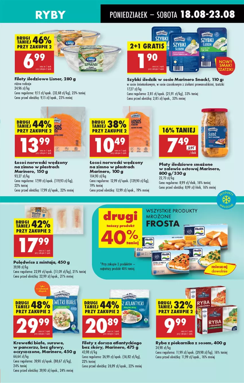 Gazetka promocyjna Biedronka - Od Poniedziałku - ważna 18.08 do 23.08.2025 - strona 27 - produkty: Dorsz, Fa, Krewetki, Lisner, Mintaj, Paluszki rybne, Piec, Piekarnik, Ryba, Ryba z piekarnika, Sos