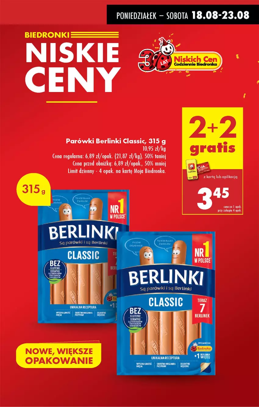 Gazetka promocyjna Biedronka - Od Poniedziałku - ważna 18.08 do 23.08.2025 - strona 3 - produkty: Berlinki, Parówki, Tera