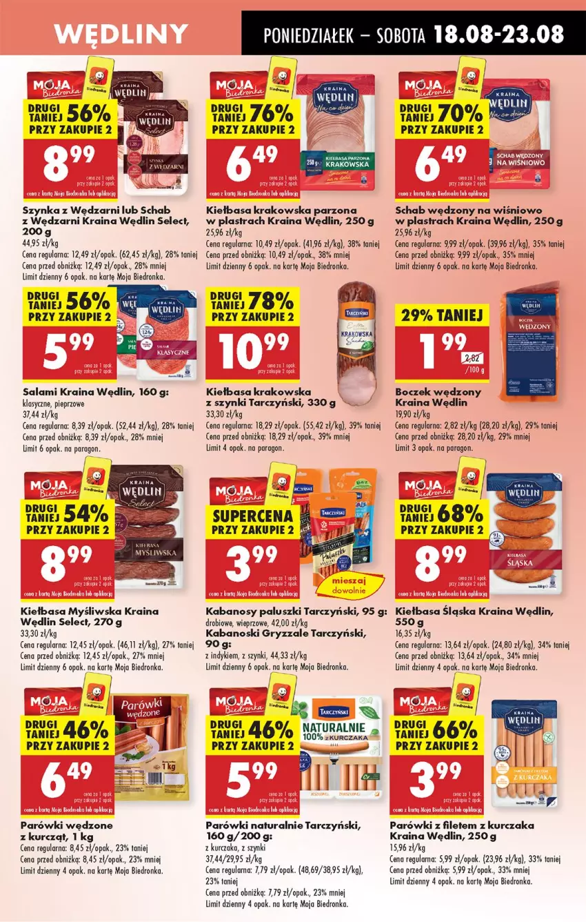 Gazetka promocyjna Biedronka - Od Poniedziałku - ważna 18.08 do 23.08.2025 - strona 33 - produkty: Boczek, Brugi, Fa, Gry, Kabanos, Kiełbasa, Kiełbasa krakowska, Kurczak, Parówki, Pieprz, Salami, Szynka, Tarczyński