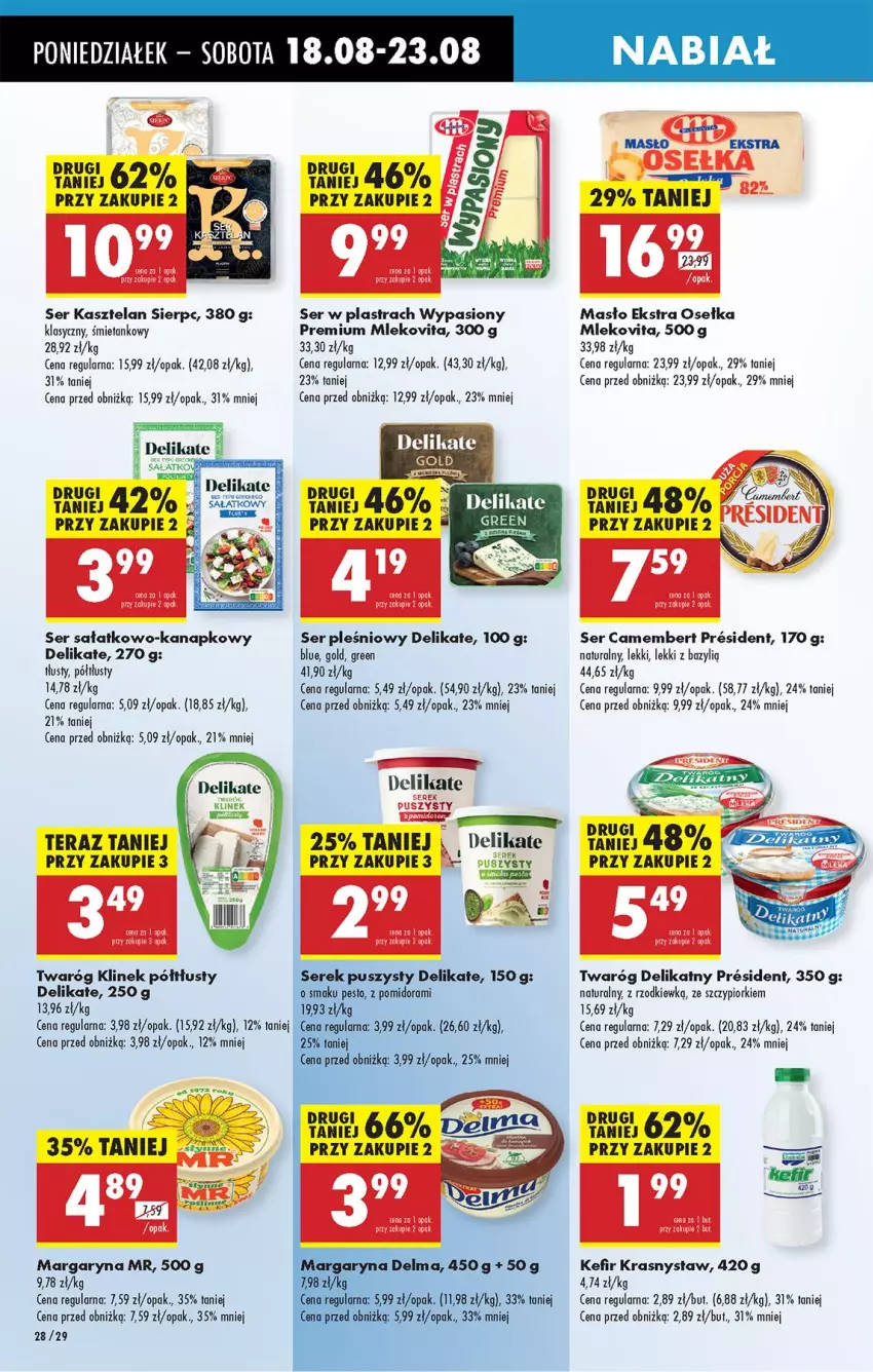 Gazetka promocyjna Biedronka - Od Poniedziałku - ważna 18.08 do 23.08.2025 - strona 34 - produkty: Bazyl, Camembert, Kasztelan, Kefir, Margaryna, Masło, Mleko, Mlekovita, Pesto, Sałat, Ser, Ser Kasztelan, Ser pleśniowy, Ser sałatkowo-kanapkowy, Serek, Serek puszysty, Tera, Twaróg, Twaróg delikatny