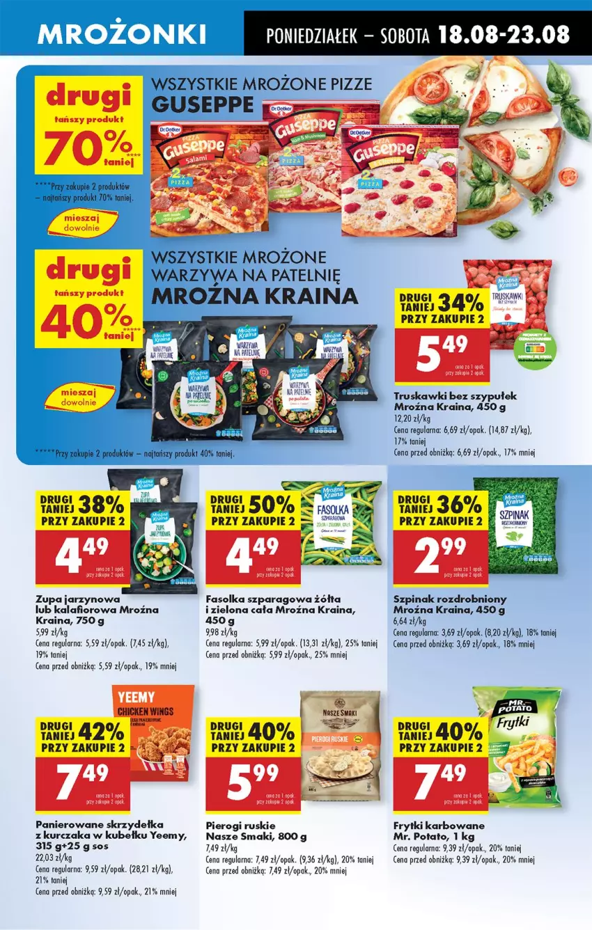 Gazetka promocyjna Biedronka - Od Poniedziałku - ważna 18.08 do 23.08.2025 - strona 37 - produkty: Fa, Frytki, Kalafior, Kurczak, Pierogi, Skrzydełka z kurczaka, Sos, Szpinak, Truskawki, Zupa