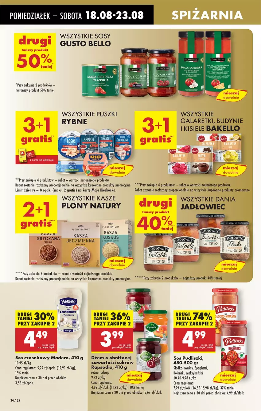 Gazetka promocyjna Biedronka - Od Poniedziałku - ważna 18.08 do 23.08.2025 - strona 40 - produkty: Bell, Gala, Galaretki, Gra, Kasza, Kisiel, Leon, Pizza, Por, Pudliszki, Salsa, Sos, Sos czosnkowy, Spaghetti