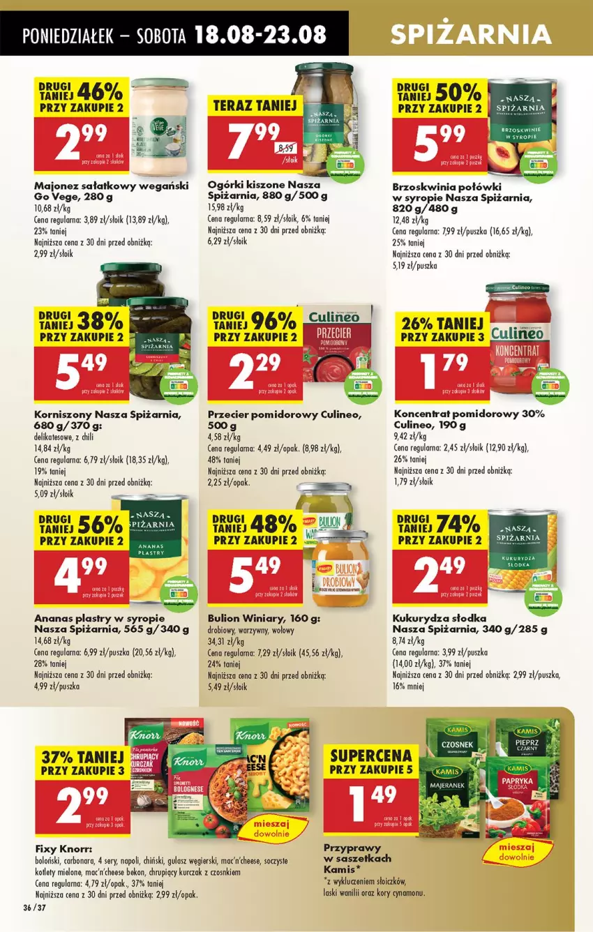 Gazetka promocyjna Biedronka - Od Poniedziałku - ważna 18.08 do 23.08.2025 - strona 42 - produkty: Ananas, Beko, Bulion, Kamis, Knorr, Koncentrat pomidorowy, Korniszony, Kukurydza, Kurczak, Lion, Majonez, Majonez sałatkowy, Przyprawy, Sałat, Ser, Syrop, Winiary