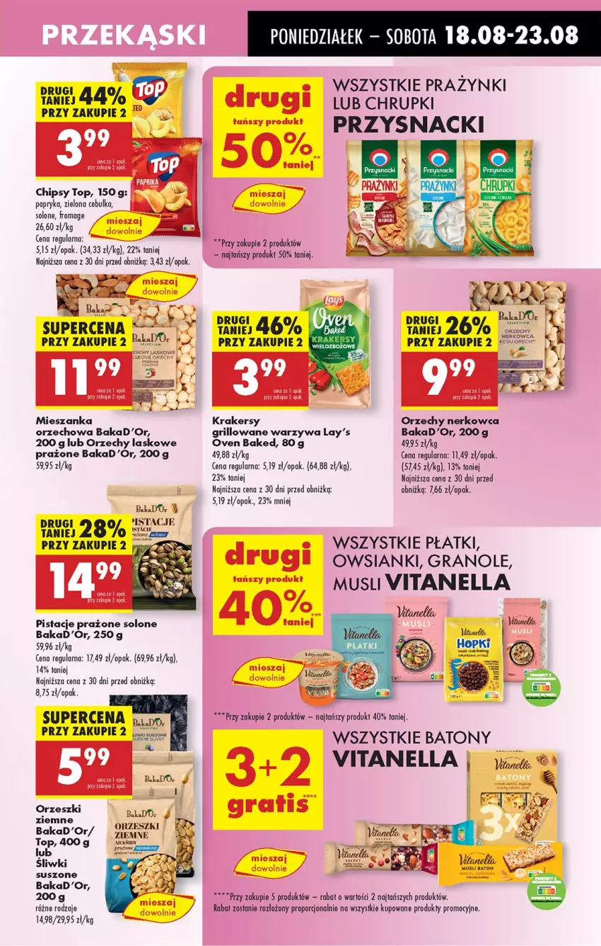 Gazetka promocyjna Biedronka - Od Poniedziałku - ważna 18.08 do 23.08.2025 - strona 43 - produkty: Baton, Chipsy, Chrupki, Fa, Gra, Grill, Krakersy, LG, Mieszanka orzechowa, Mus, Orzeszki, Papryka, Pistacje, Por, Przysnacki, Sos, Top, Warzywa