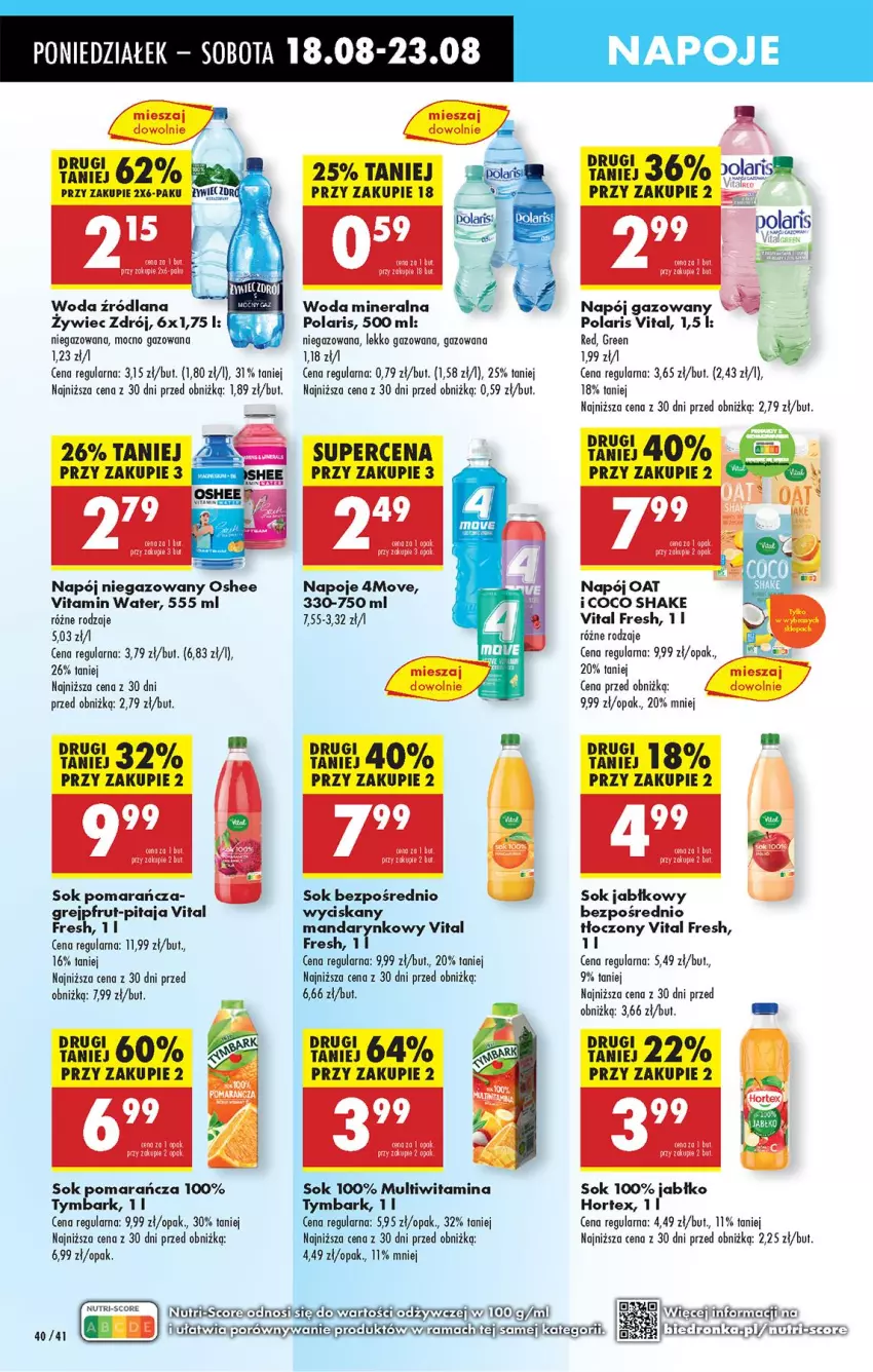 Gazetka promocyjna Biedronka - Od Poniedziałku - ważna 18.08 do 23.08.2025 - strona 48 - produkty: Grejpfrut, Hortex, LANA, Napój, Napój gazowany, Napój niegazowany, Napoje, Oshee, Sok, Sok jabłkowy, Tatra, Tymbark, Woda, Woda mineralna