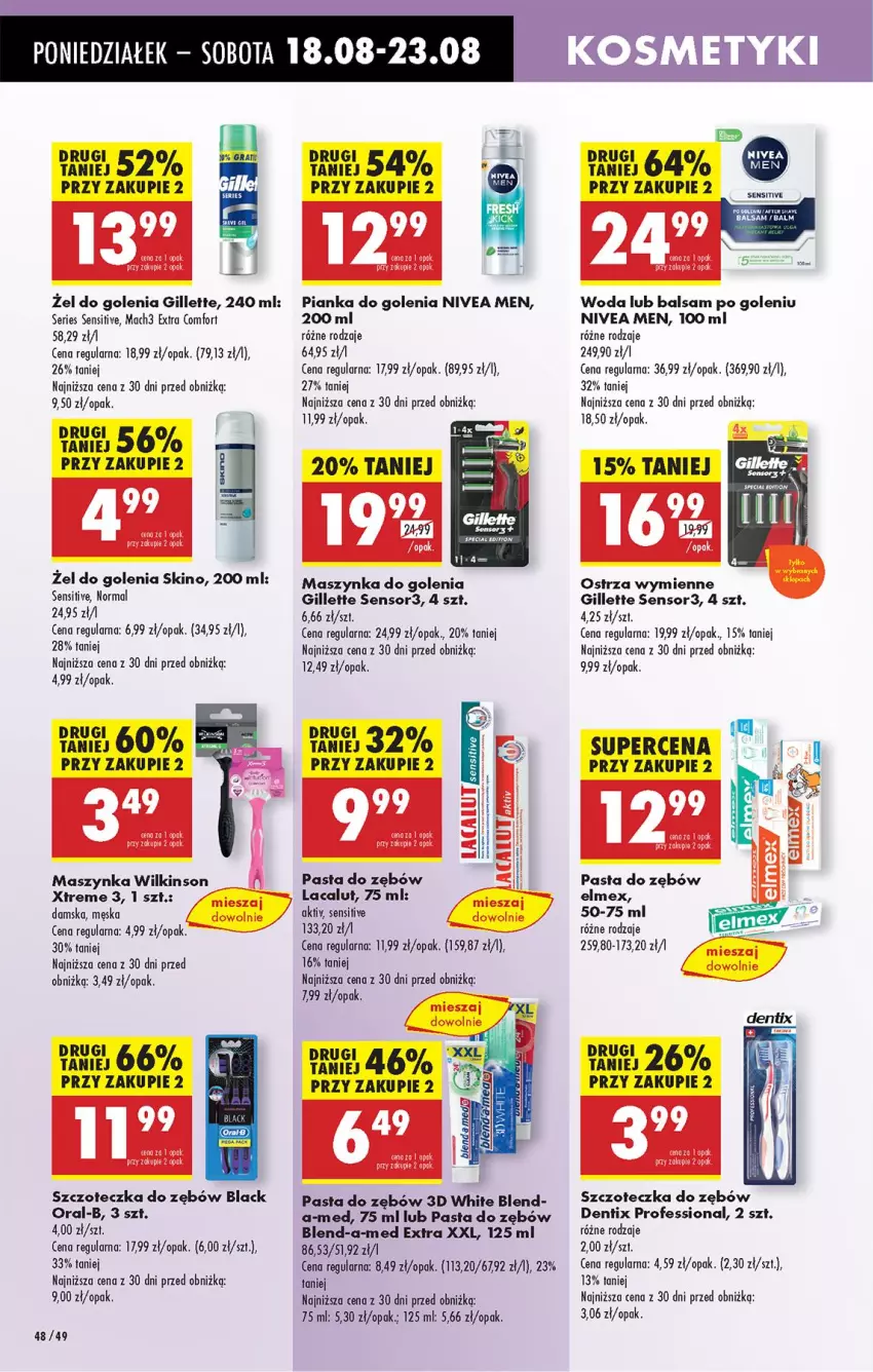 Gazetka promocyjna Biedronka - Od Poniedziałku - ważna 18.08 do 23.08.2025 - strona 58 - produkty: Balsam po goleniu, Blend-a-Med, Elmex, Gillette, Lacalut, Lack, Mach3, Maszynka, Maszynka do golenia, Nivea, Nivea Men, Pasta do zębów, Pianka do golenia, Ser, Szczoteczka, Szczoteczka do zębów, Szynka, Woda