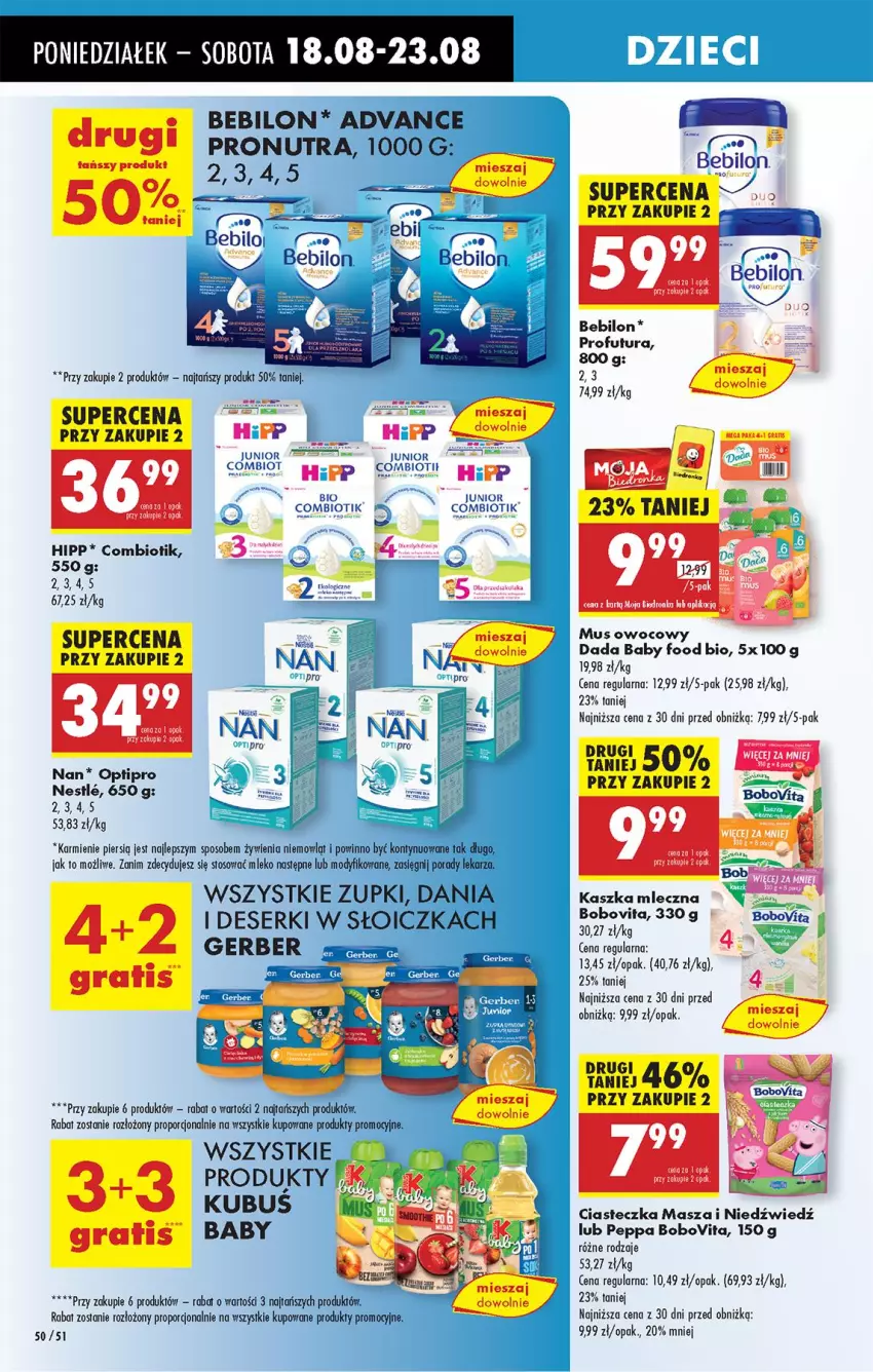 Gazetka promocyjna Biedronka - Od Poniedziałku - ważna 18.08 do 23.08.2025 - strona 62 - produkty: BEBILON, BoboVita, Dada, Deser, Fa, Gerber, Gra, HiPP, Karmi, Kubuś, Mleko, Mus, O nas, Por, Ser