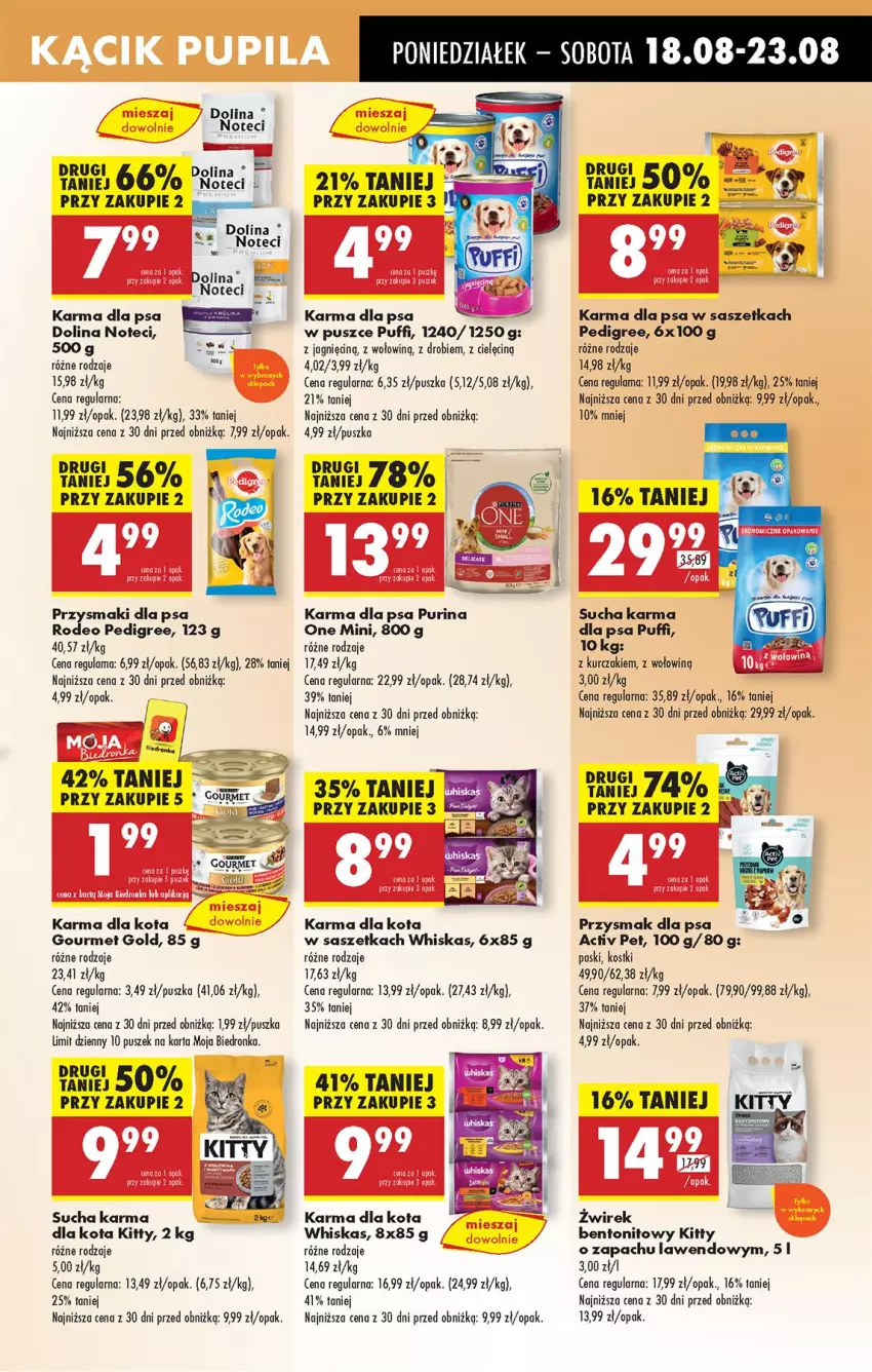 Gazetka promocyjna Biedronka - Od Poniedziałku - ważna 18.08 do 23.08.2025 - strona 67 - produkty: Fa, Gourmet Gold, Kurczak, Leon, Pedigree, Przysmak dla psa, Przysmaki, Puf, Pur, Purina, Sucha karma, Whiskas