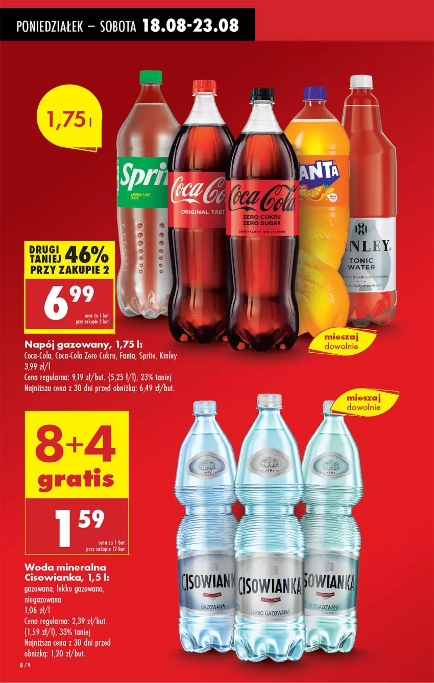 Gazetka promocyjna Biedronka - Od Poniedziałku - ważna 18.08 do 23.08.2025 - strona 8 - produkty: Cisowianka, Coca-Cola, Fa, Fanta, Napój, Napój gazowany, Sprite, Woda, Woda mineralna