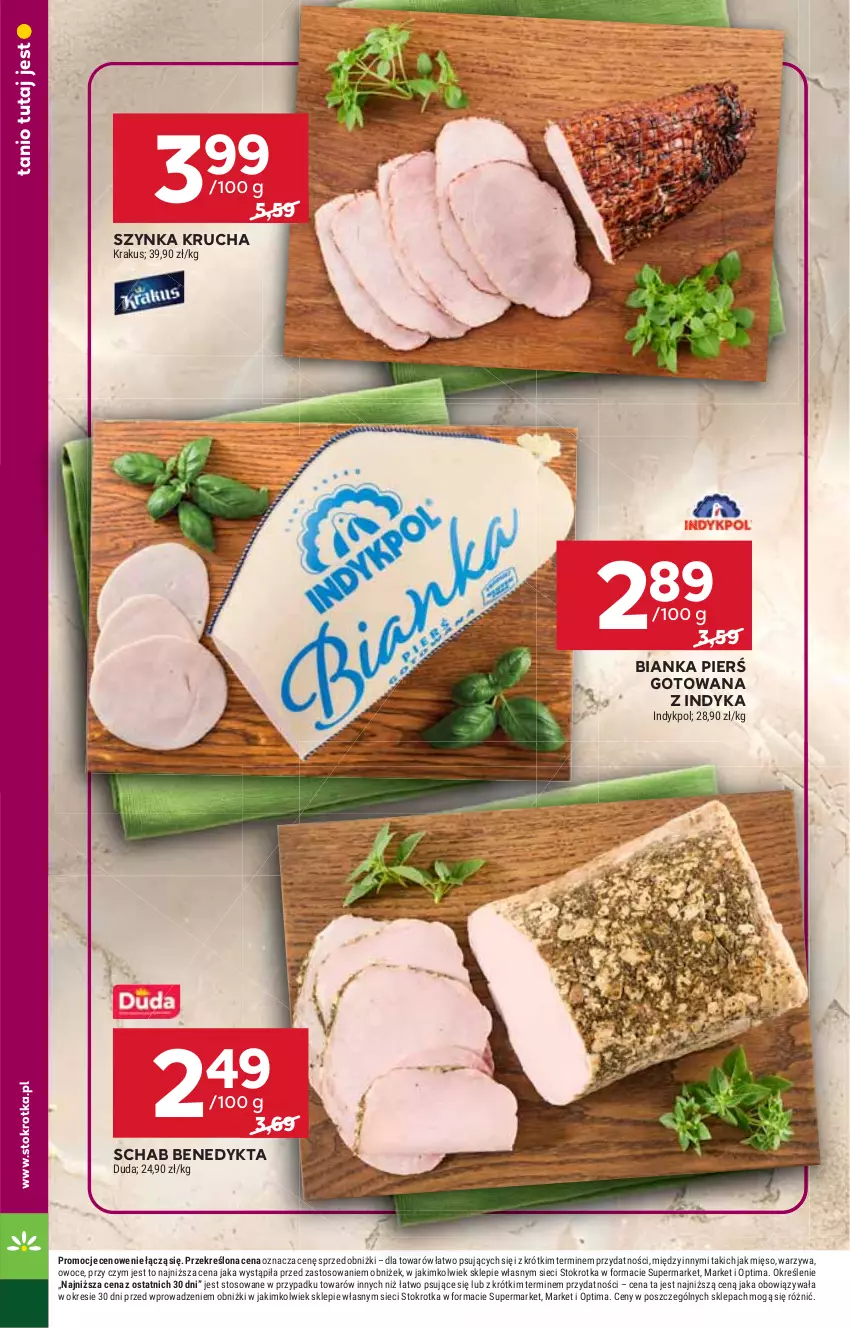 Gazetka promocyjna Stokrotka - Supermarket - ważna 20.08 do 26.08.2026 - strona 14 - produkty: Bianka, Duda, Krakus, Mięso, Optima, Owoce, Schab Benedykta, Szynka, Warzywa
