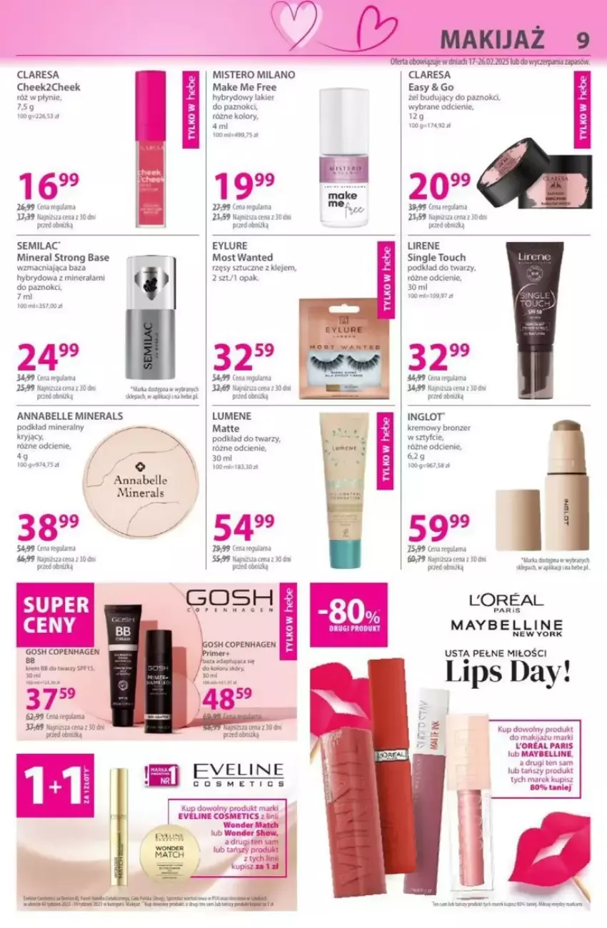 Gazetka promocyjna Hebe - ważna 13.02 do 26.02.2025 - strona 22 - produkty: Bell, Bronzer, Eveline, Fa, Gosh, HP, K2, Klej, Lakier, Lirene, Makijaż, Maybelline, Podkład, Podkład do twarzy