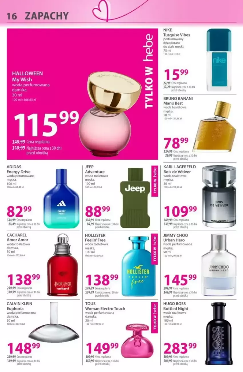 Gazetka promocyjna Hebe - ważna 13.02 do 26.02.2025 - strona 8 - produkty: Adidas, Bruno Banani, Cacharel, Calvin Klein, Dezodorant, Jimmy Choo, Karl Lagerfeld, Nike, Perfum, Rum, Woda, Woda perfumowana