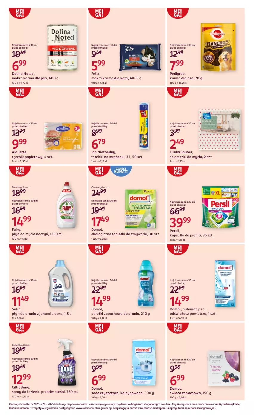 Gazetka promocyjna Rossmann - 7 maja - ważna 07.05 do 27.05.2025 - strona 11 - produkty: Alouette, Cillit Bang, Do mycia naczyń, Domol, Fa, Fairy, Felix, Jan Niezbędny, Kapsułki do prania, Mokra karma, Odświeżacz powietrza, Papier, Pedigree, Perełki zapachowe, Persil, Płyn do mycia, Płyn do mycia naczyń, Płyn do prania, Ręcznik, Tablet, Tabletki do zmywarki, Zmywarki