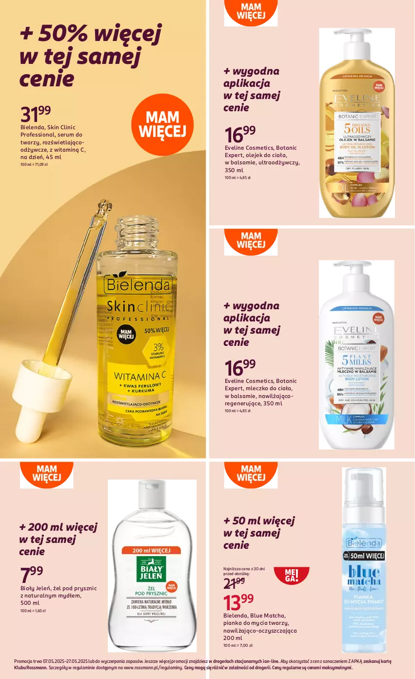 Gazetka promocyjna Rossmann - 7 maja - ważna 07.05 do 27.05.2025 - strona 25 - produkty: Biały Jeleń, Bielenda, Clin, Eveline, Mleczko, Mleczko do ciała, Olej, Olejek do ciała, Pianka do mycia twarzy, Rum, Ser, Serum, Serum do twarzy