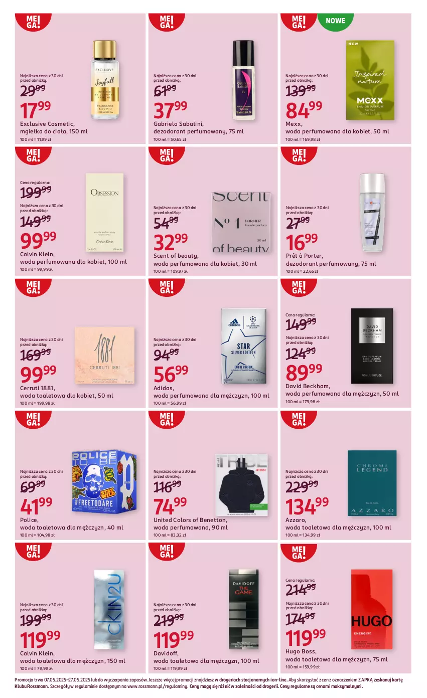 Gazetka promocyjna Rossmann - 7 maja - ważna 07.05 do 27.05.2025 - strona 8 - produkty: Adidas, Azzaro, Brie, Calvin Klein, Cerruti, David Beckham, Davidoff, Dezodorant, Gabriela Sabatini, Hugo Boss, Mexx, Perfum, Por, Woda, Woda perfumowana, Woda toaletowa