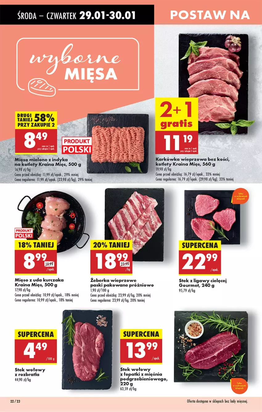 Gazetka promocyjna Biedronka - Od Środy - ważna 29.01 do 30.01.2025 - strona 28 - produkty: Karkówka wieprzowa, Kotlet, Kurczak, Mięso, Mięso z uda kurczaka, Narty, Stek, Stek wołowy