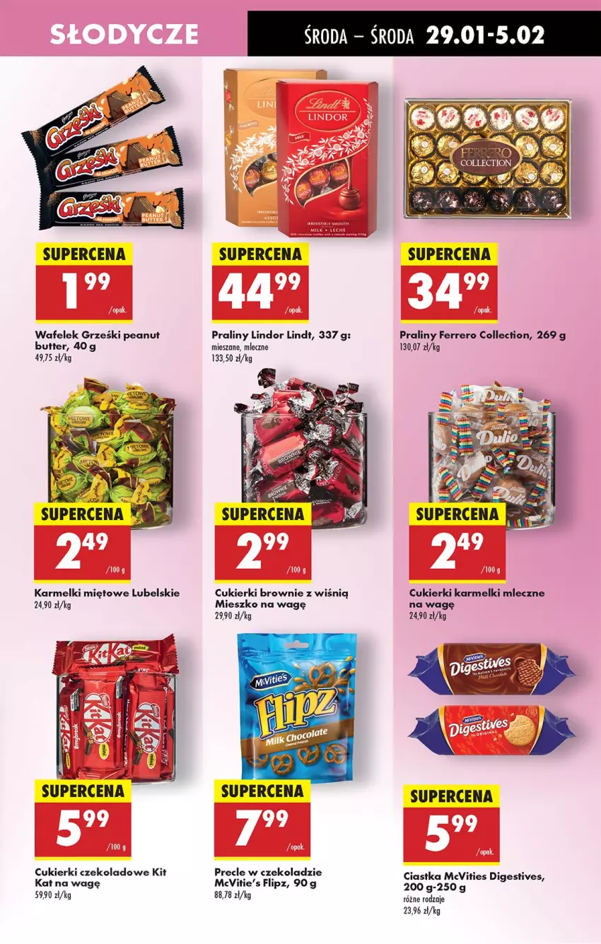 Gazetka promocyjna Biedronka - Od Środy - ważna 29.01 do 30.01.2025 - strona 45 - produkty: Brownie, Ciastka, Cukier, Cukierki, Cukierki czekoladowe, Fa, Ferrero, Lindor, Lindt, Praliny, Precle, Wafelek