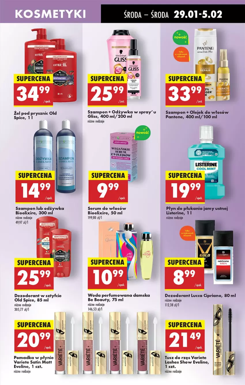 Gazetka promocyjna Biedronka - Od Środy - ważna 29.01 do 30.01.2025 - strona 55 - produkty: Be Be, Dezodorant, Eveline, Fa, Listerine, Odżywka, Old Spice, Olej, Pantene, Perfum, Płyn do płukania, Płyn do płukania jamy ustnej, Rum, Sati, Ser, Serum, Szampon, Woda, Woda perfumowana