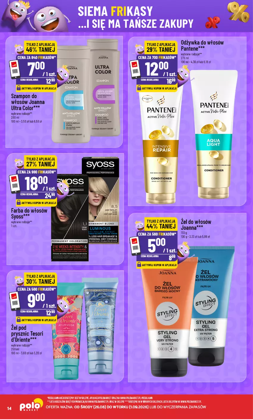 Gazetka promocyjna PoloMarket - Frikasy G35 - ważna 26.08 do 01.09.2026 - strona 14 - produkty: Cień, Fa, Farba do włosów, Hades, Joanna, Odżywka, Pantene, Por, Syoss, Szampon