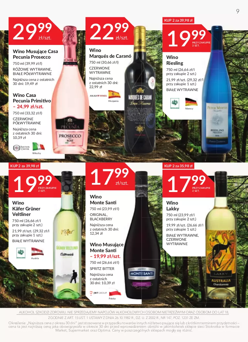 Gazetka promocyjna Stokrotka - Katalog Kulinarny - ważna 15.06 do 28.06.2023 - strona 9 - produkty: Gin, Lack, Monte, Monte Santi, Mus, Optima, Prosecco, Wino, Wino musujące