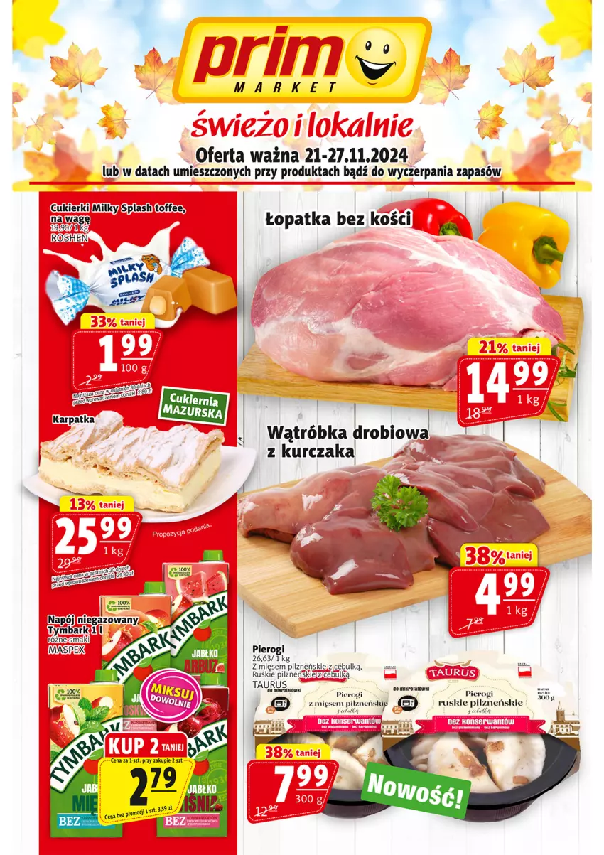 Gazetka promocyjna Prim Market - ważna 21.11 do 27.11.2024 - strona 1 - produkty: Cukier, Cukierki, Karp, Kurczak, Napój, Pierogi