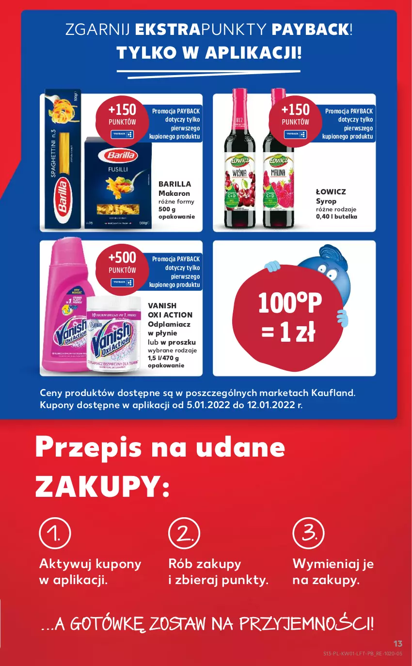 Gazetka promocyjna Kaufland - OFERTA TYGODNIA - ważna 05.01 do 12.01.2022 - strona 13 - produkty: Barilla, Makaron, Odplamiacz, Syrop, Vanish