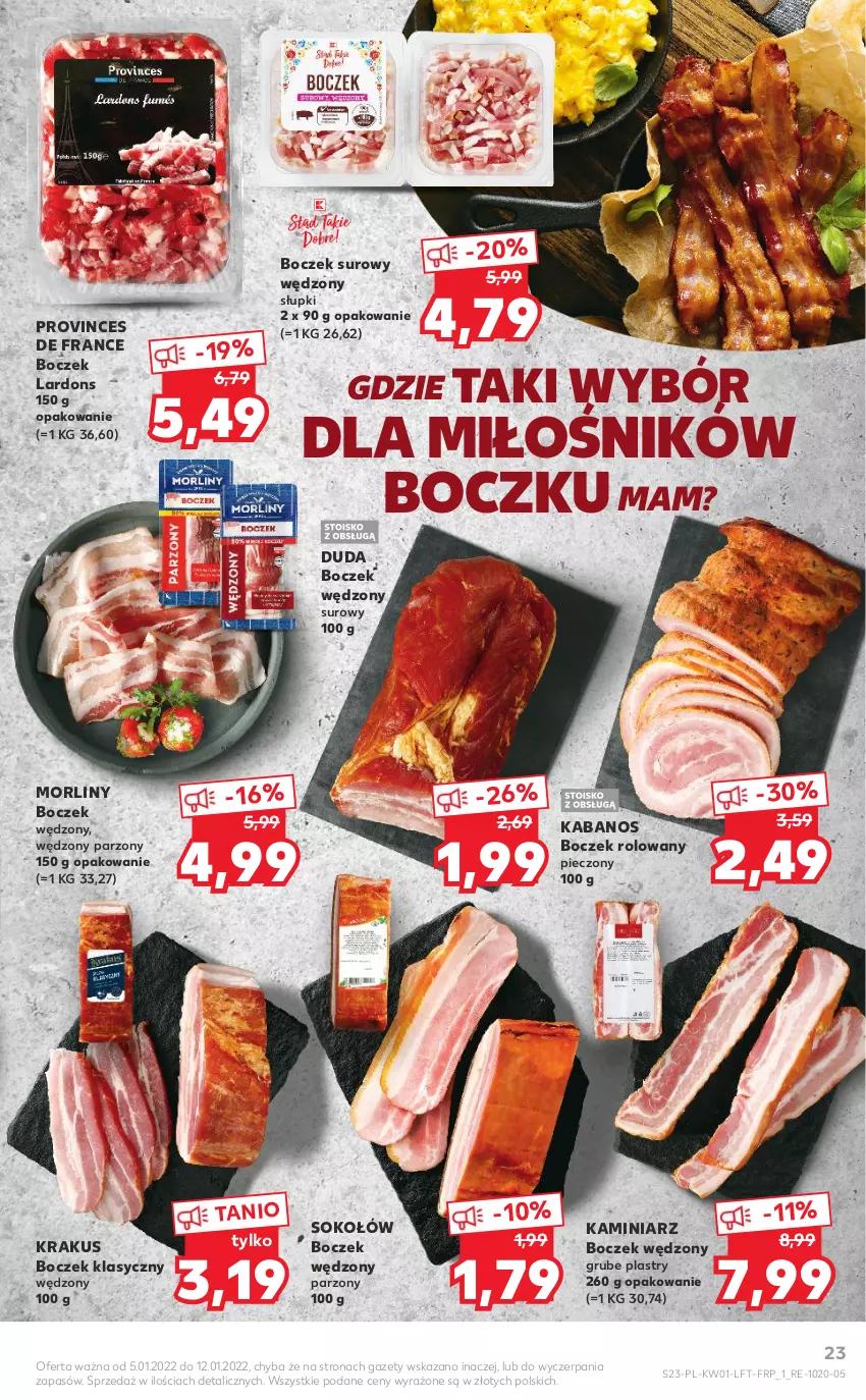 Gazetka promocyjna Kaufland - OFERTA TYGODNIA - ważna 05.01 do 12.01.2022 - strona 23 - produkty: Boczek, Duda, Kabanos, Krakus, Morliny, Piec, Sok, Sokołów