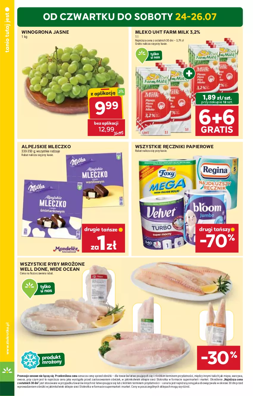 Gazetka promocyjna Stokrotka - Supermarket - ważna 24.07 do 30.07.2025 - strona 2 - produkty: Fa, Farm Milk, Gra, Mięso, Mleczko, Mleko, Owoce, Papier, Ręcznik, Ręczniki papierowe, Warzywa, Wino, Winogrona