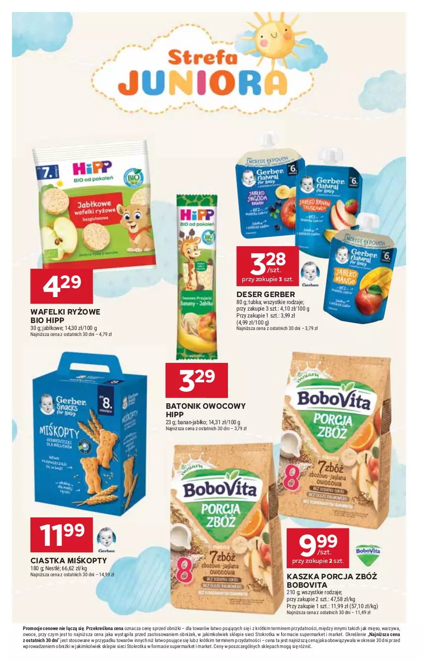 Gazetka promocyjna Stokrotka - Supermarket - ważna 24.07 do 30.07.2025 - strona 42 - produkty: Baton, BoboVita, Ciastka, Deser, Gerber, HiPP, Mięso, Nestlé, Owoce, Por, Ryż, Ser, Tonik, Warzywa
