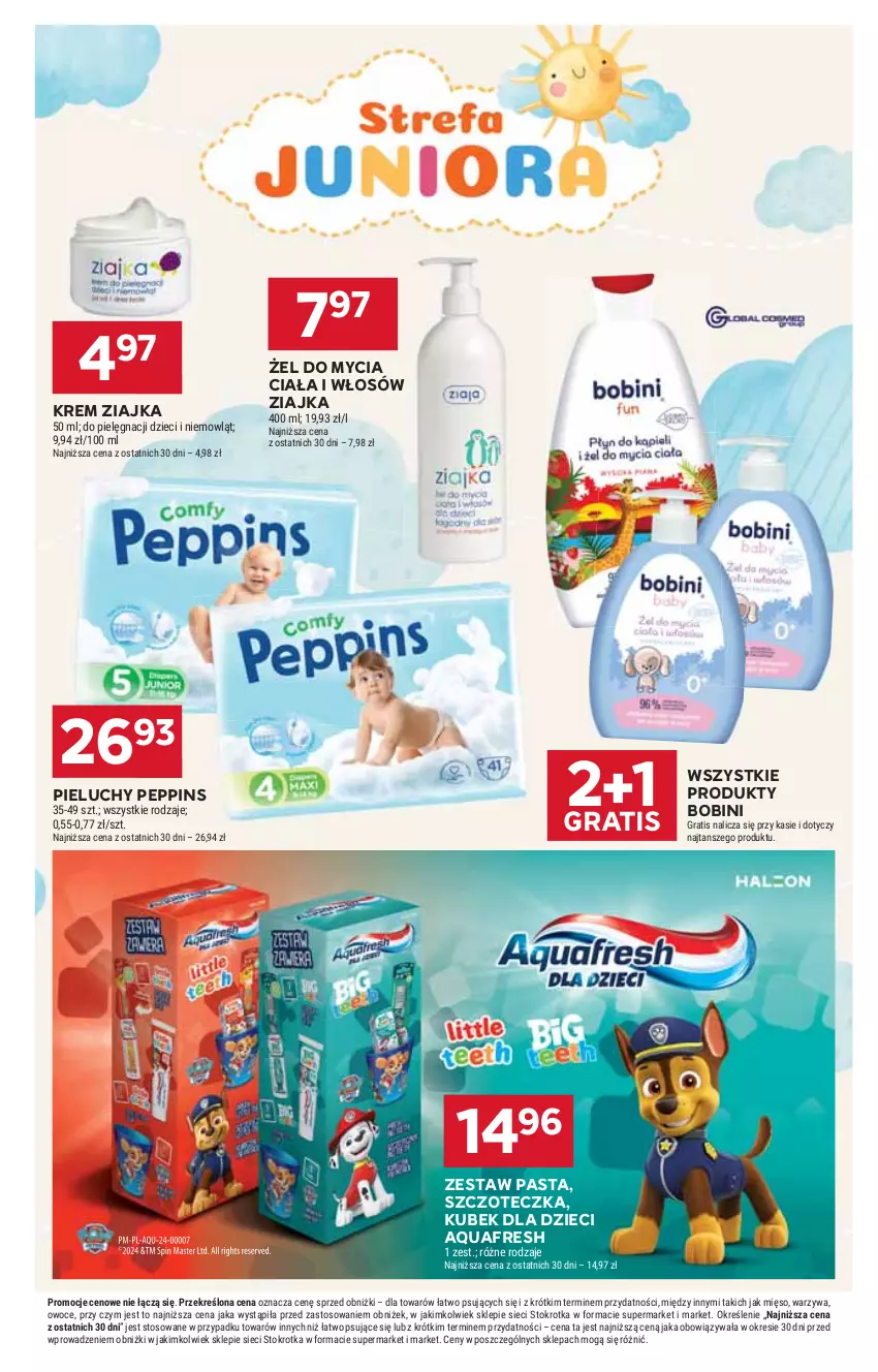Gazetka promocyjna Stokrotka - Supermarket - ważna 24.07 do 30.07.2025 - strona 43 - produkty: Aquafresh, Dzieci, Gra, Kubek, Mięso, Owoce, Pieluchy, Szczoteczka, Warzywa, Ziajka