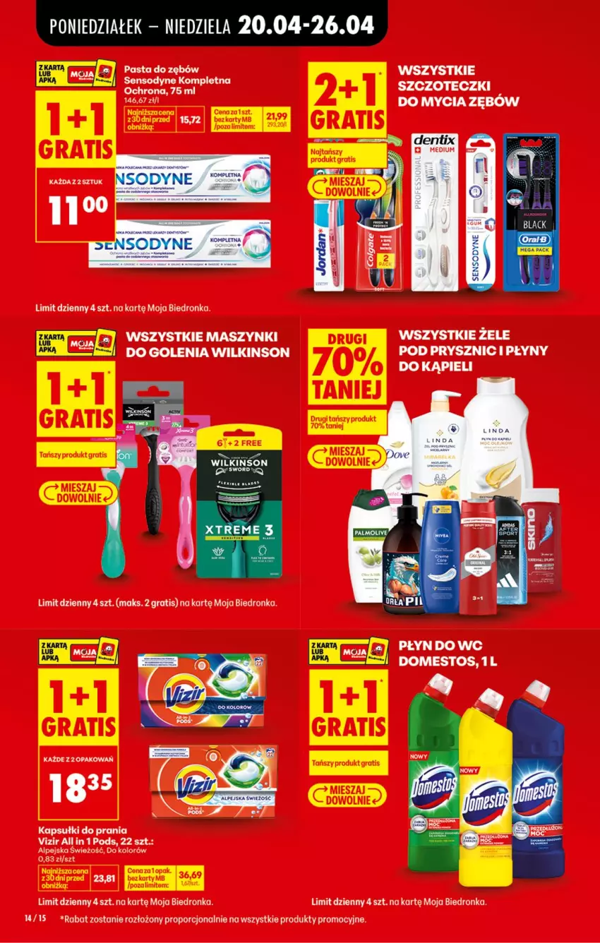 Gazetka promocyjna Biedronka - Od Poniedziałku - ważna 20.04 do 26.04.2026 - strona 16 - produkty: Domestos, Kapsułki do prania, Pasta do zębów, Płyn do wc, Por, Sensodyne, Vizir
